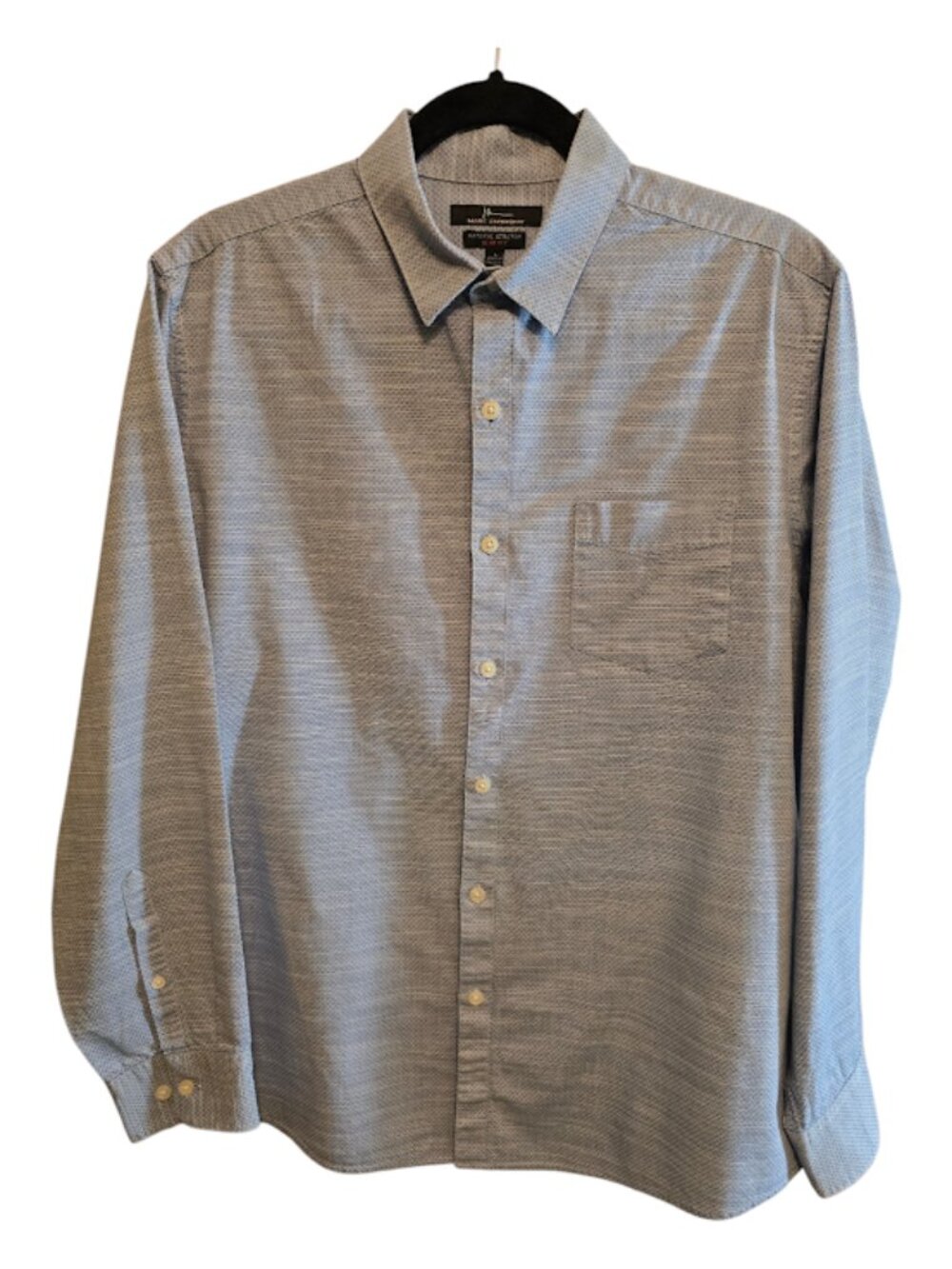 MARC  ANTHONY NATURAL STRETCH BUTTON UP SHIRT SLIM FIT BLUE WHITE SIZE LARGE